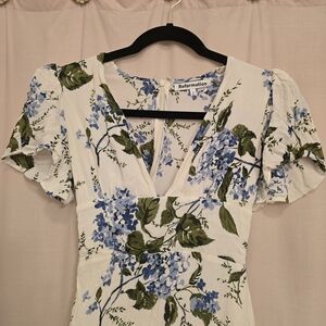 Reformation Hydrangeia Floral Print V-Neck Mini Dress